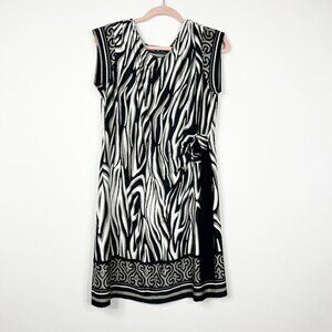 2/$30 Ellen Parker Zebra Print Dress Sleeveless Ruched Side Large #8864